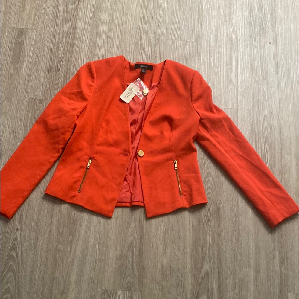 Forever 21 Red Blazer with Tailored Peplum Design